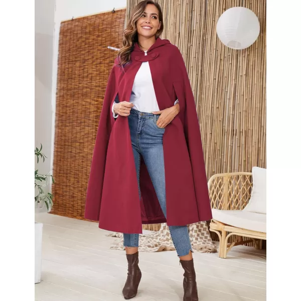 Gihuo Women's Wool Blend Hooded Cape Poncho Maxi Cloak Coat
