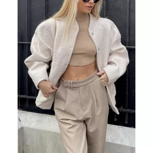 Gihuo Women's Oversized Wool Blend Jackets Button Down Casual Varsity Jacket with Pockets 2023