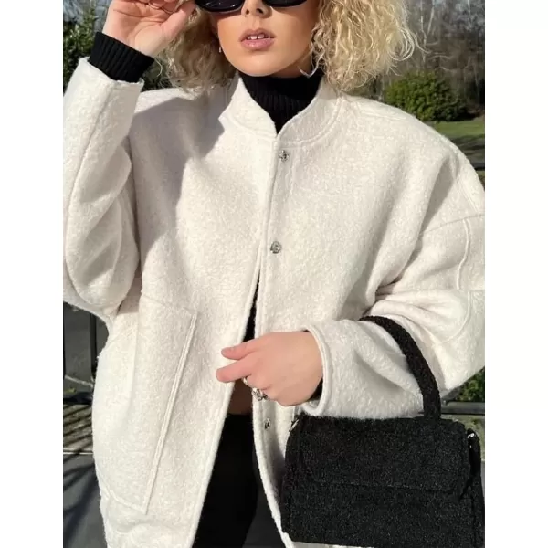 Gihuo Women's Oversized Wool Blend Jackets Button Down Casual Varsity Jacket with Pockets 2023