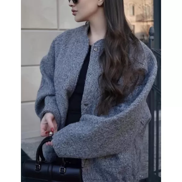 Gihuo Women's Oversized Wool Blend Jackets Button Down Casual Varsity Jacket with Pockets 2023