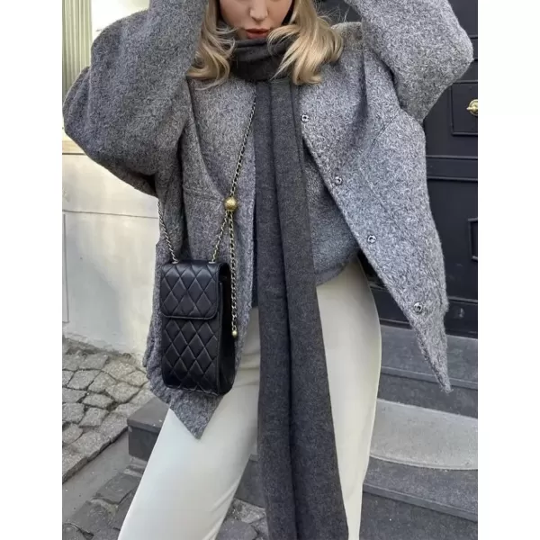 Gihuo Women's Oversized Wool Blend Jackets Button Down Casual Varsity Jacket with Pockets 2023