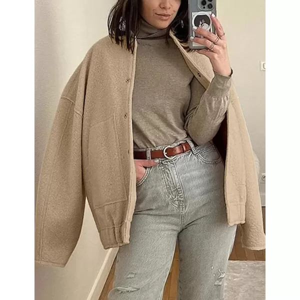 Gihuo Women's Oversized Wool Blend Jackets Button Down Casual Varsity Jacket with Pockets 2023