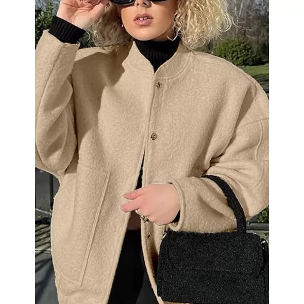Gihuo Women's Oversized Wool Blend Jackets Button Down Casual Varsity Jacket with Pockets 2023