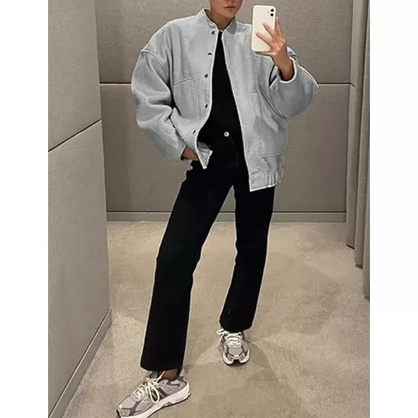 Gihuo Women's Oversized Wool Blend Jackets Button Down Casual Varsity Jacket with Pockets 2023