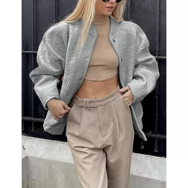 Gihuo Women's Oversized Wool Blend Jackets Button Down Casual Varsity Jacket with Pockets 2023