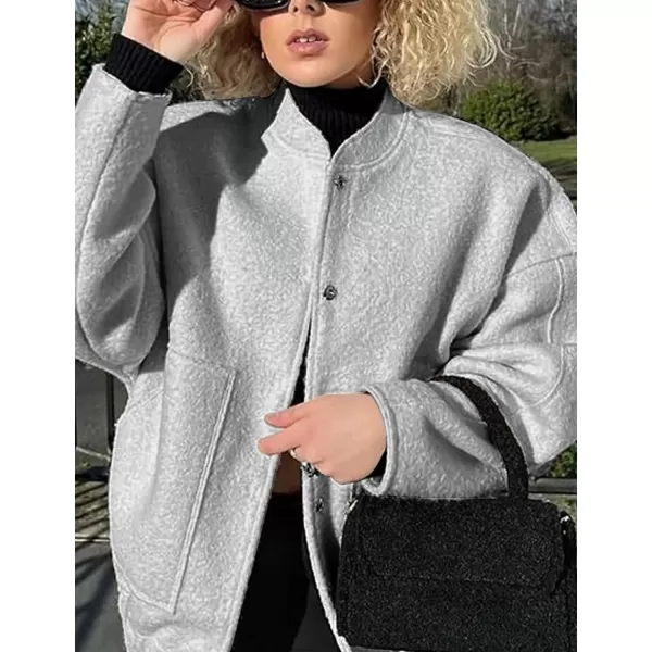 Gihuo Women's Oversized Wool Blend Jackets Button Down Casual Varsity Jacket with Pockets 2023