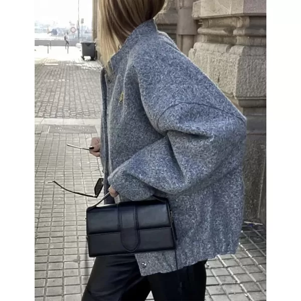 Gihuo Women's Oversized Wool Blend Jackets Button Down Casual Varsity Jacket with Pockets 2023