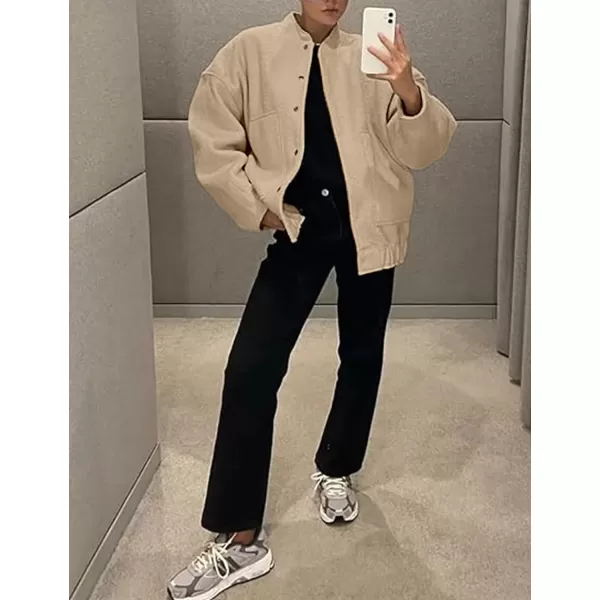 Gihuo Women's Oversized Wool Blend Jackets Button Down Casual Varsity Jacket with Pockets 2023