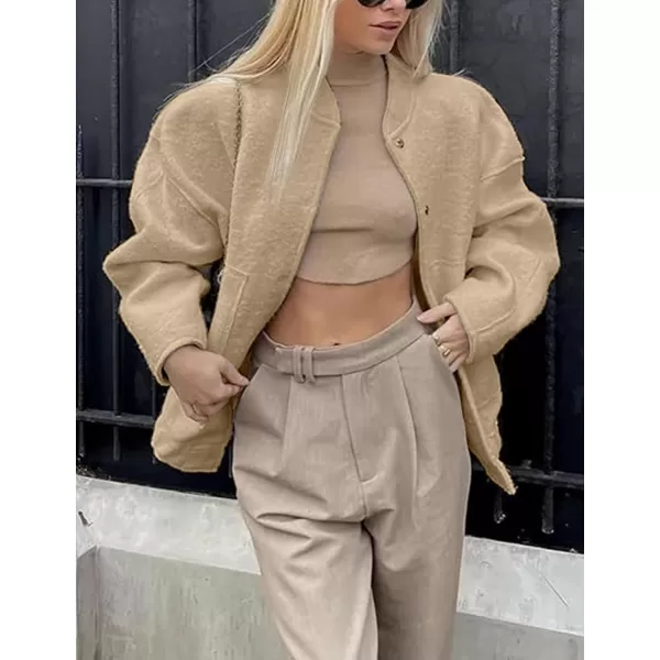Gihuo Women's Oversized Wool Blend Jackets Button Down Casual Varsity Jacket with Pockets 2023