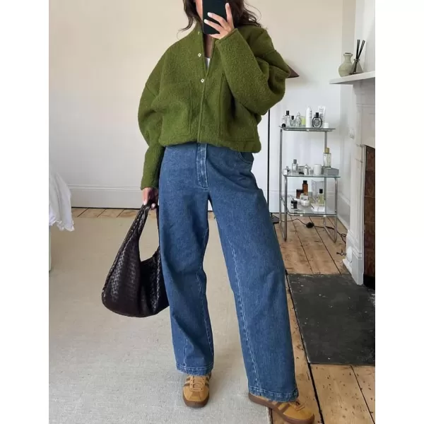 Gihuo Women's Oversized Wool Blend Jackets Button Down Casual Varsity Jacket with Pockets 2023