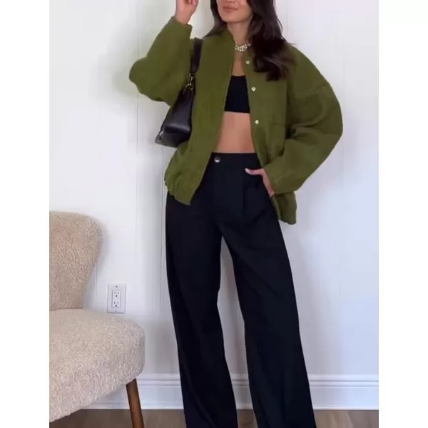 Gihuo Women's Oversized Wool Blend Jackets Button Down Casual Varsity Jacket with Pockets 2023