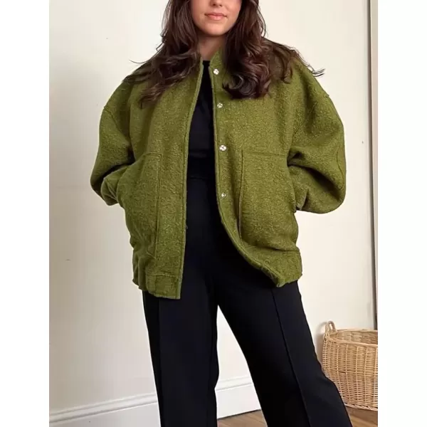 Gihuo Women's Oversized Wool Blend Jackets Button Down Casual Varsity Jacket with Pockets 2023
