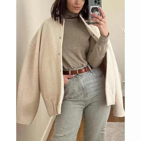 Gihuo Women's Oversized Wool Blend Jackets Button Down Casual Varsity Jacket with Pockets 2023