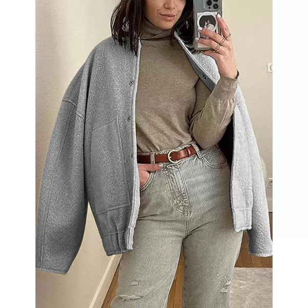 Gihuo Women's Oversized Wool Blend Jackets Button Down Casual Varsity Jacket with Pockets 2023