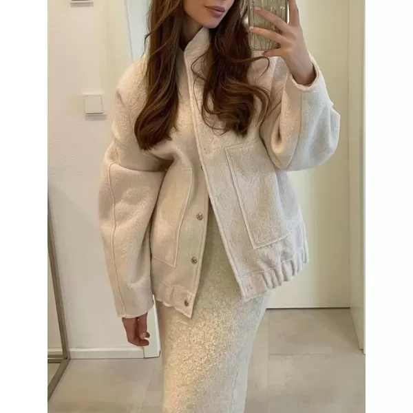 Gihuo Women's Oversized Wool Blend Jackets Button Down Casual Varsity Jacket with Pockets 2023