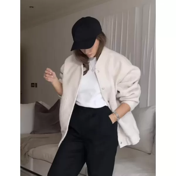 Gihuo Women's Oversized Wool Blend Jackets Button Down Casual Varsity Jacket with Pockets 2023