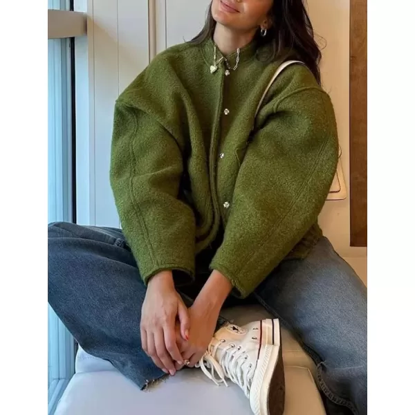 Gihuo Women's Oversized Wool Blend Jackets Button Down Casual Varsity Jacket with Pockets 2023