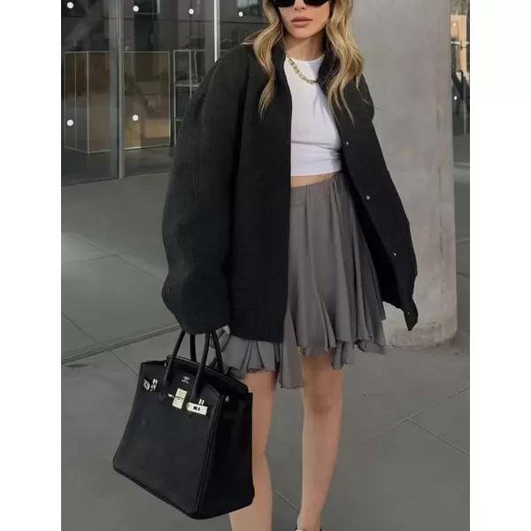 Gihuo Women's Oversized Wool Blend Jackets Button Down Casual Varsity Jacket with Pockets 2023
