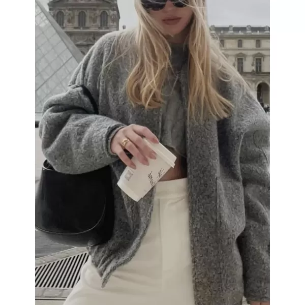 Gihuo Women's Oversized Wool Blend Jackets Button Down Casual Varsity Jacket with Pockets 2023