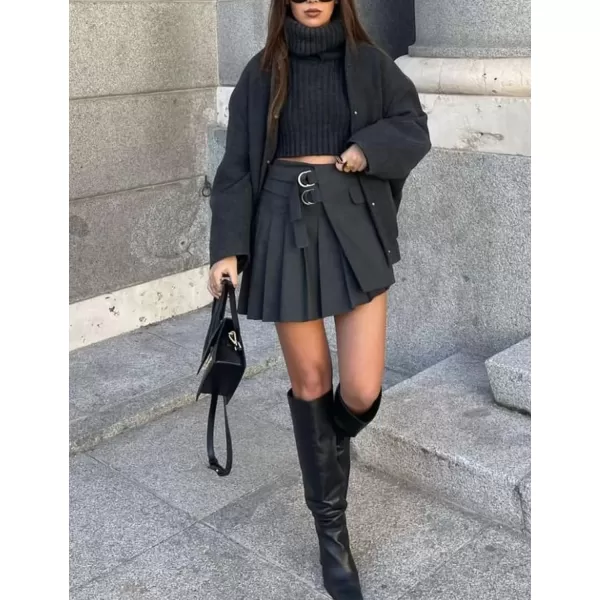 Gihuo Women's Oversized Wool Blend Jackets Button Down Casual Varsity Jacket with Pockets 2023