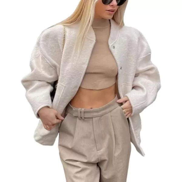 Gihuo Women's Oversized Wool Blend Jackets Button Down Casual Varsity Jacket with Pockets 2023