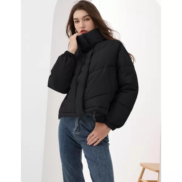Gihuo Women's Oversized Puffer Jacket Long Sleeve Zip Up Stand Collar Winter Coats Quilted Padded Outerwear