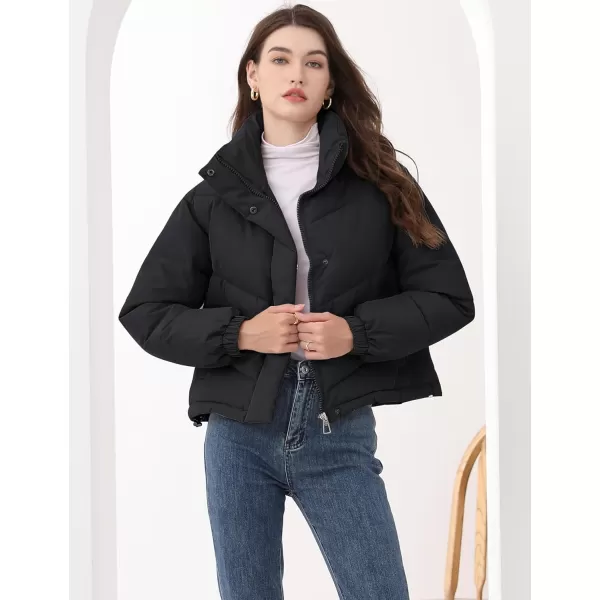 Gihuo Women's Oversized Puffer Jacket Long Sleeve Zip Up Stand Collar Winter Coats Quilted Padded Outerwear