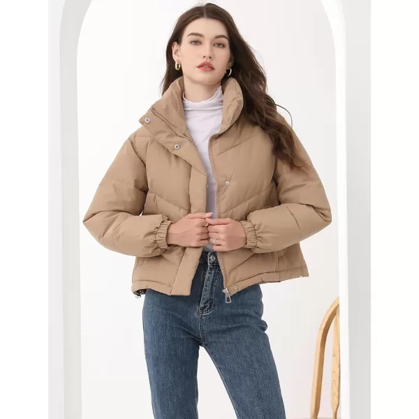 Gihuo Women's Oversized Puffer Jacket Long Sleeve Zip Up Stand Collar Winter Coats Quilted Padded Outerwear