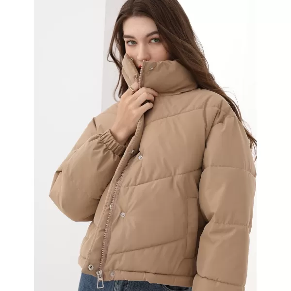 Gihuo Women's Oversized Puffer Jacket Long Sleeve Zip Up Stand Collar Winter Coats Quilted Padded Outerwear