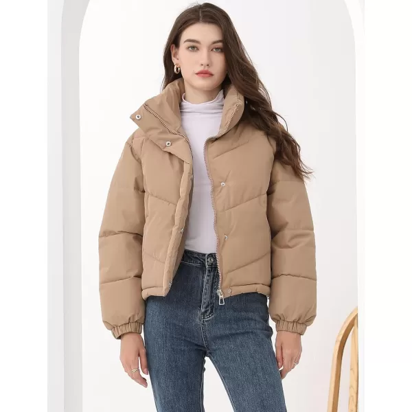 Gihuo Women's Oversized Puffer Jacket Long Sleeve Zip Up Stand Collar Winter Coats Quilted Padded Outerwear