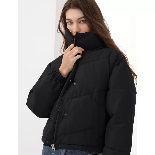 Gihuo Women's Oversized Puffer Jacket Long Sleeve Zip Up Stand Collar Winter Coats Quilted Padded Outerwear