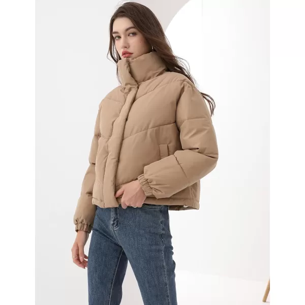 Gihuo Women's Oversized Puffer Jacket Long Sleeve Zip Up Stand Collar Winter Coats Quilted Padded Outerwear