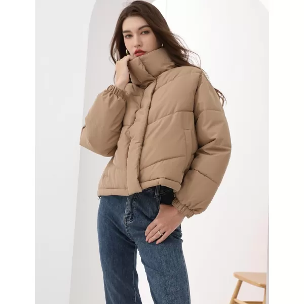 Gihuo Women's Oversized Puffer Jacket Long Sleeve Zip Up Stand Collar Winter Coats Quilted Padded Outerwear