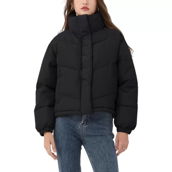Gihuo Women's Oversized Puffer Jacket Long Sleeve Zip Up Stand Collar Winter Coats Quilted Padded Outerwear