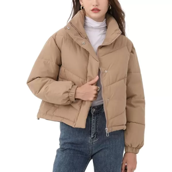 Gihuo Women's Oversized Puffer Jacket Long Sleeve Zip Up Stand Collar Winter Coats Quilted Padded Outerwear