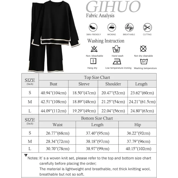 Gihuo Womens 2 Piece Knit Outfit Sweater Set Crewneck Pullover Sweater Lounge Set Elastic Waist Knit Pant Side Slit