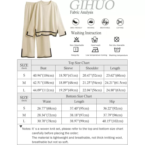Gihuo Womens 2 Piece Knit Outfit Sweater Set Crewneck Pullover Sweater Lounge Set Elastic Waist Knit Pant Side Slit