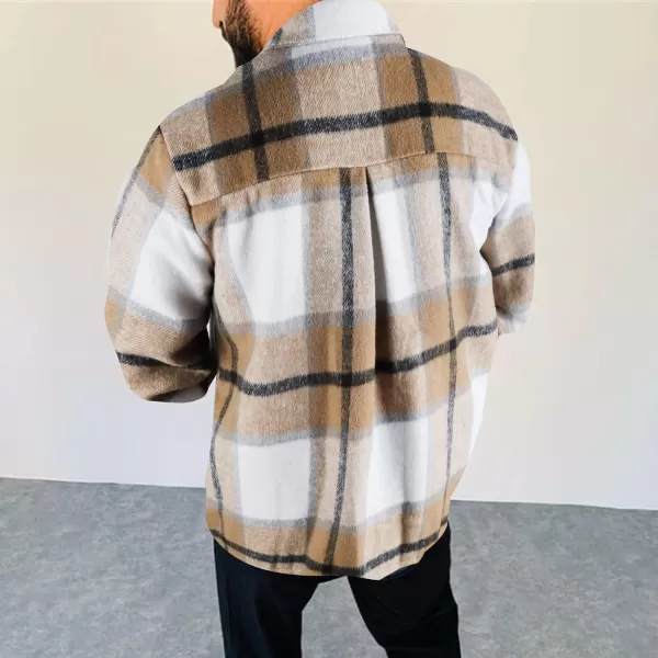 Gihuo Men's Plaid Shacket Jacket Casual Loose Long Sleeve Button Down Flannel Shirt