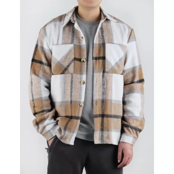 Gihuo Men's Plaid Shacket Jacket Casual Loose Long Sleeve Button Down Flannel Shirt