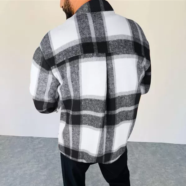 Gihuo Men's Plaid Shacket Jacket Casual Loose Long Sleeve Button Down Flannel Shirt