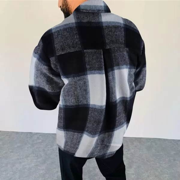 Gihuo Men's Plaid Shacket Jacket Casual Loose Long Sleeve Button Down Flannel Shirt
