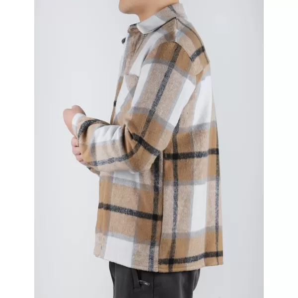 Gihuo Men's Plaid Shacket Jacket Casual Loose Long Sleeve Button Down Flannel Shirt