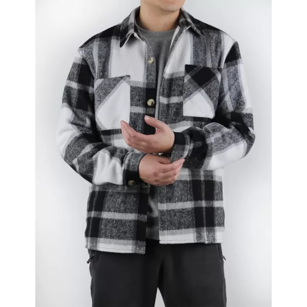 Gihuo Men's Plaid Shacket Jacket Casual Loose Long Sleeve Button Down Flannel Shirt