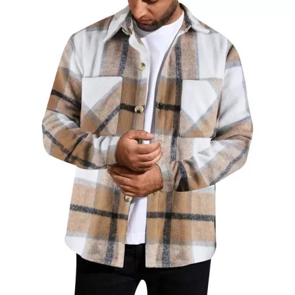 Gihuo Men's Plaid Shacket Jacket Casual Loose Long Sleeve Button Down Flannel Shirt