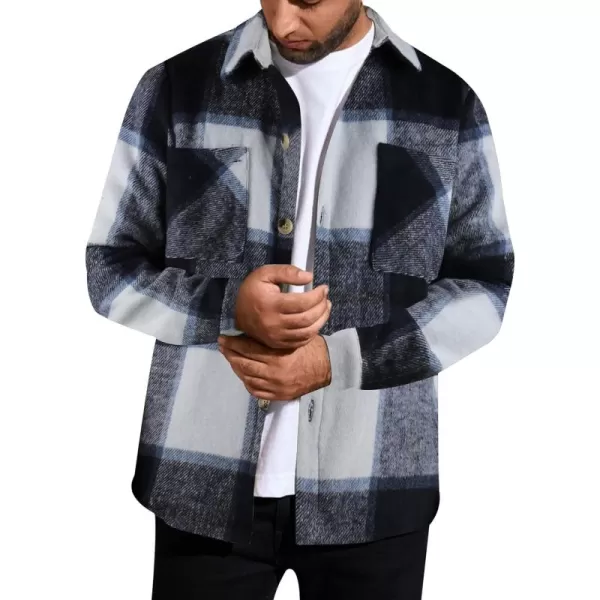 Gihuo Men's Plaid Shacket Jacket Casual Loose Long Sleeve Button Down Flannel Shirt