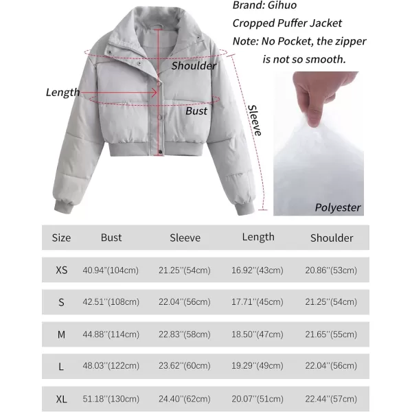 Gihuo Women' s Cropped Puffer Jacket Padded Long Sleeve Bubble Coats Winter Warm Puffy Outerwear