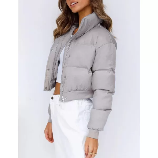Gihuo Women' s Cropped Puffer Jacket Padded Long Sleeve Bubble Coats Winter Warm Puffy Outerwear