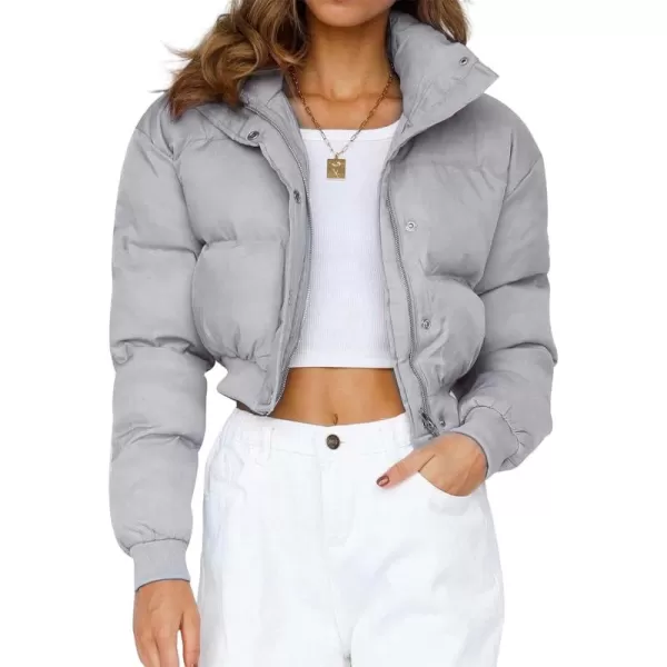 Gihuo Women' s Cropped Puffer Jacket Padded Long Sleeve Bubble Coats Winter Warm Puffy Outerwear