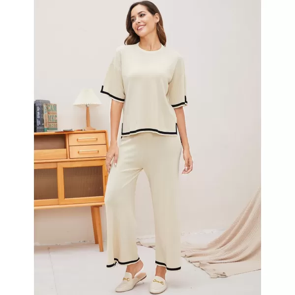 Gihuo Women Sweater Sets 2 Piece Outfits Knit Lounge Sets Short Sleeve Tops Wide Leg Pants Matching Travel Tracksuit