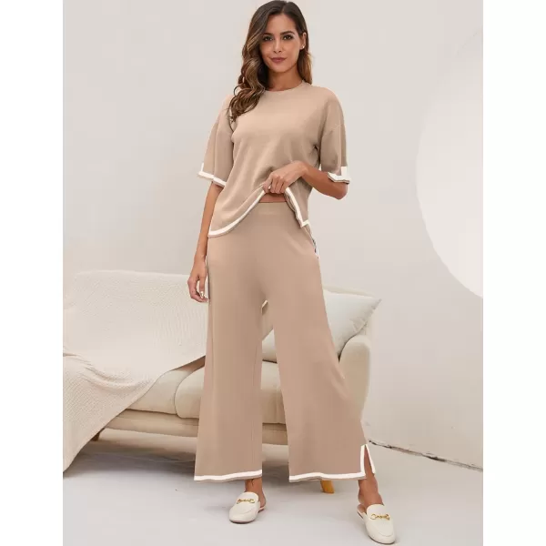 Gihuo Women Sweater Sets 2 Piece Outfits Knit Lounge Sets Short Sleeve Tops Wide Leg Pants Matching Travel Tracksuit